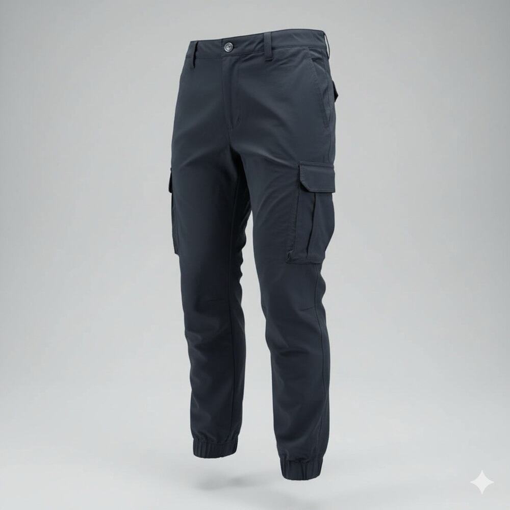 Men's Black Cargo Jogger Pants Slim Fit Stretch Ankle Cuff Utility Pockets